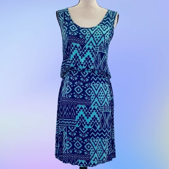 ELLEN Parker Blue Aztec Sleeveless Mini Dress - Picture 9 of 11